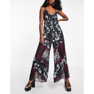 NEW Free People Womens Size XS Love Letter Floral Jumpsuit Satin & Sheer Lace